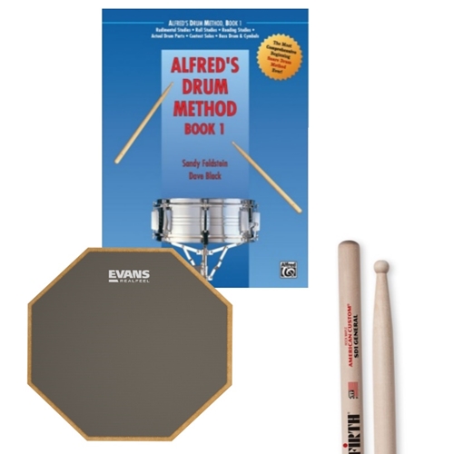 Elefante Music Percussion Accessory Pack 6 Practice Pad SD 1 Sticks Alfred s Drum Method Book 1