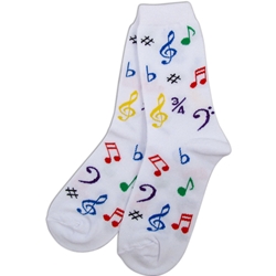 Ladies White Socks, Multi-Colored Notes