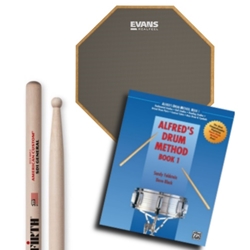 Percussion Accessory Pack: SD-1 Sticks, ReelFeel 12" Practice Pad, Alfred's Drum Method Book 1