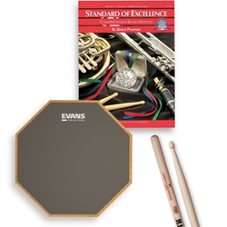 Percussion Accessory Pack: 12" Practice Pad, 5A Sticks, Standard of Excellence Book 1