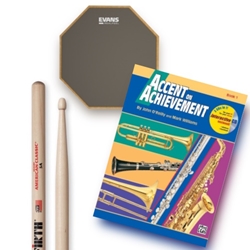 Percussion Pack: 5A Wood Sticks, 7" Practice Pad, Accent on Achievement Book 1